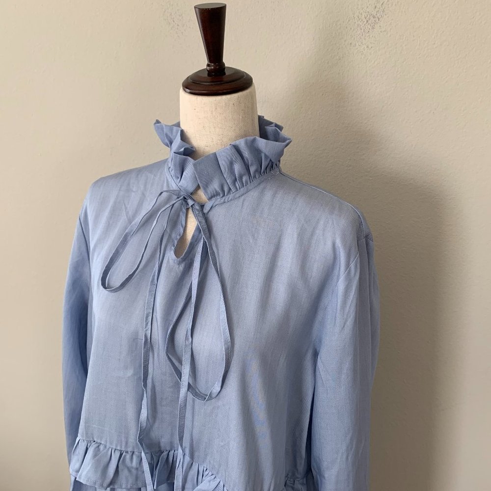 HP💋NWT! Madeleine Maternity Studio 18 Sz M Tie Neck Long Sleeves Ruffle Dress - Picture 3 of 7